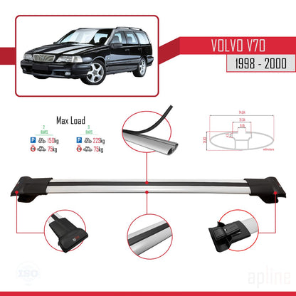Compatible avec Volvo V70 1998-2000 FLY Model Barres de Toit Railing Porte-Bagages de Voiture Gris Aluminium 3 Barres