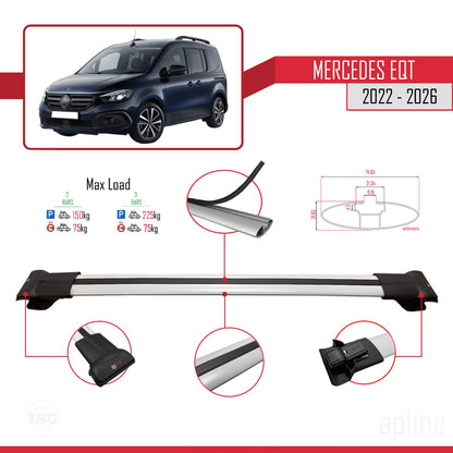 Compatible avec Mercedes EQT / Citan W420 2022-2025 FLY Model Barres de Toit Railing Porte-Bagages de Voiture Gris Aluminium 3 Barres