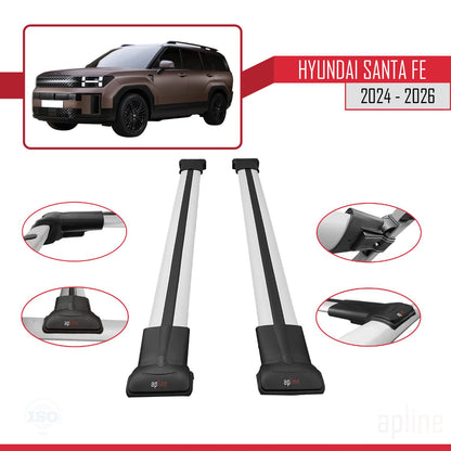 Compatible avec Hyundai Santa Fe 2024-2025 FLY Model Barres de Toit Railing Porte-Bagages de Voiture Gris Aluminium 2 Barres