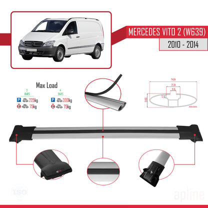 Compatible avec Mercedes Vito 2 (W639) Post-Facelift 2010-2014 FLY Model Barres de Toit Railing Porte-Bagages de Voiture Gris Aluminium 4 Barres