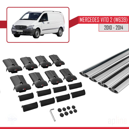 Compatible avec Mercedes Vito 2 (W639) Post-Facelift 2010-2014 FLY Model Barres de Toit Railing Porte-Bagages de Voiture Gris Aluminium 4 Barres
