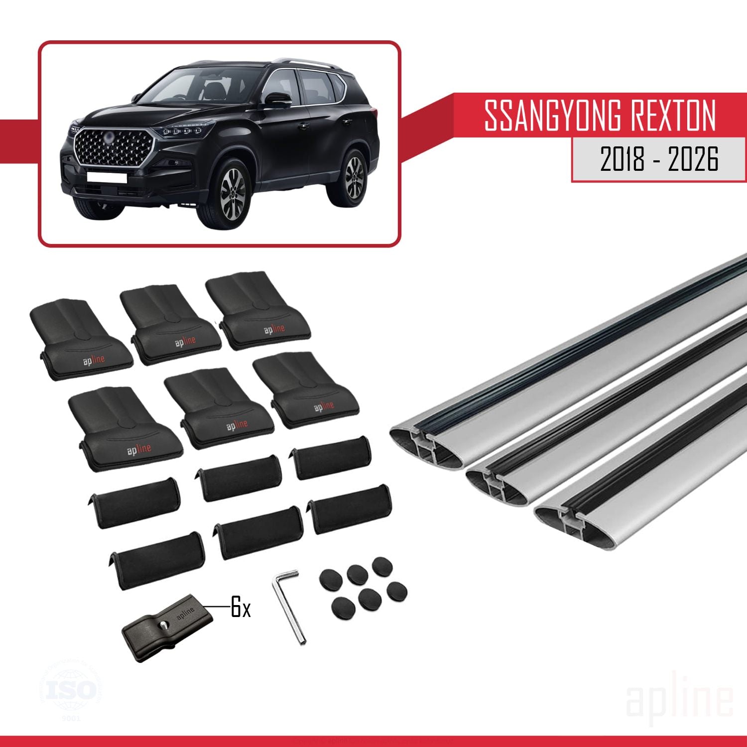 Compatible avec SsangYong Rexton 2018-2025 FLY Model Barres de Toit Railing Porte-Bagages de Voiture Gris Aluminium 3 Barres