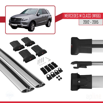 Compatible avec Mercedes Classe M 3 (W166) Pre-Facelift 2012-2015 FLY Model Barres de Toit Railing Porte-Bagages de Voiture Gris Aluminium 2 Barres