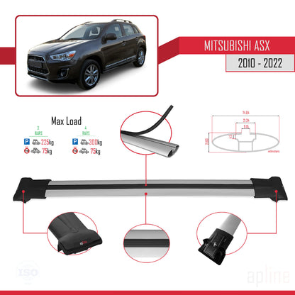 Compatible avec Mitsubishi ASX (GA) 2010-2022 FLY Model Barres de Toit Railing Porte-Bagages de Voiture Gris Aluminium 3 Barres