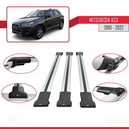 Compatible avec Mitsubishi ASX (GA) 2010-2022 FLY Model Barres de Toit Railing Porte-Bagages de Voiture Gris Aluminium 3 Barres