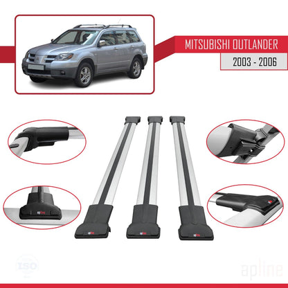 Compatible avec Mitsubishi Outlander 2004-2006 FLY Model Barres de Toit Railing Porte-Bagages de Voiture Gris Aluminium 3 Barres