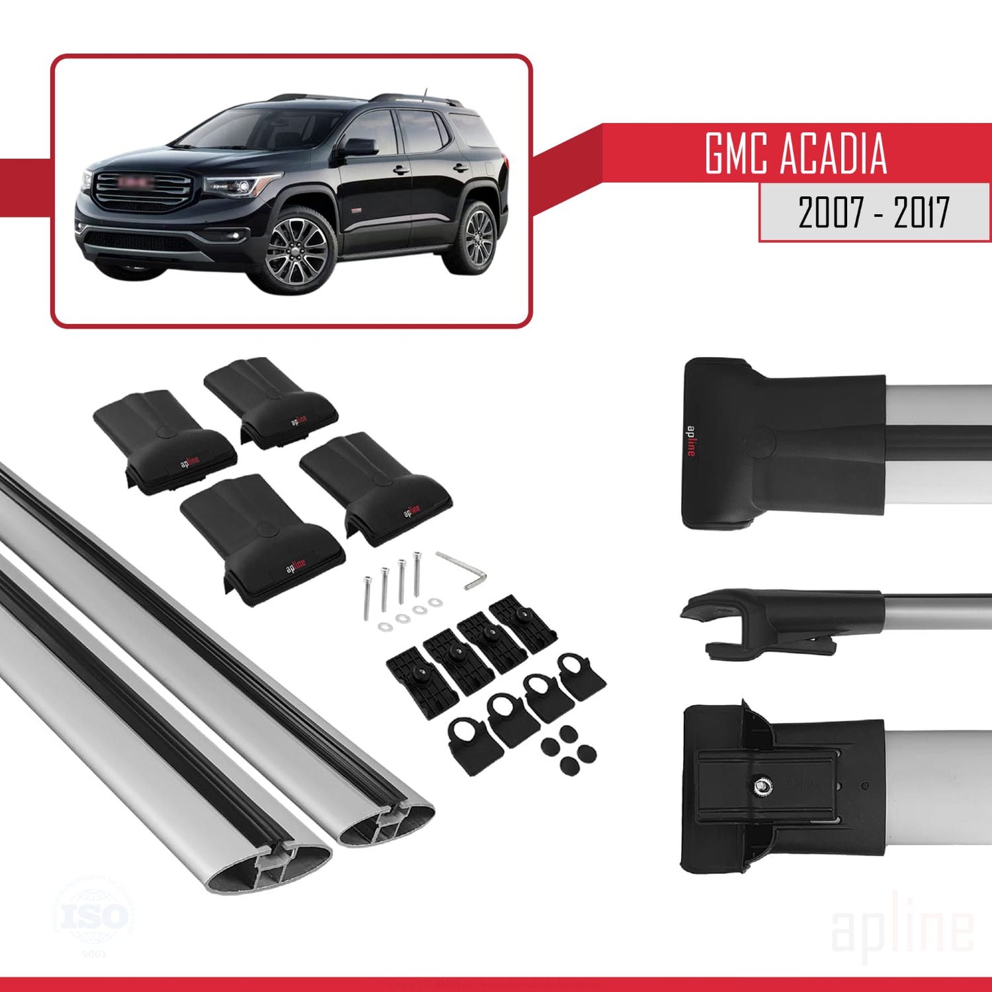 Compatible avec GMC Acadia 2007-2017 FLY Model Barres de Toit Railing Porte-Bagages de Voiture Gris Aluminium 2 Barres