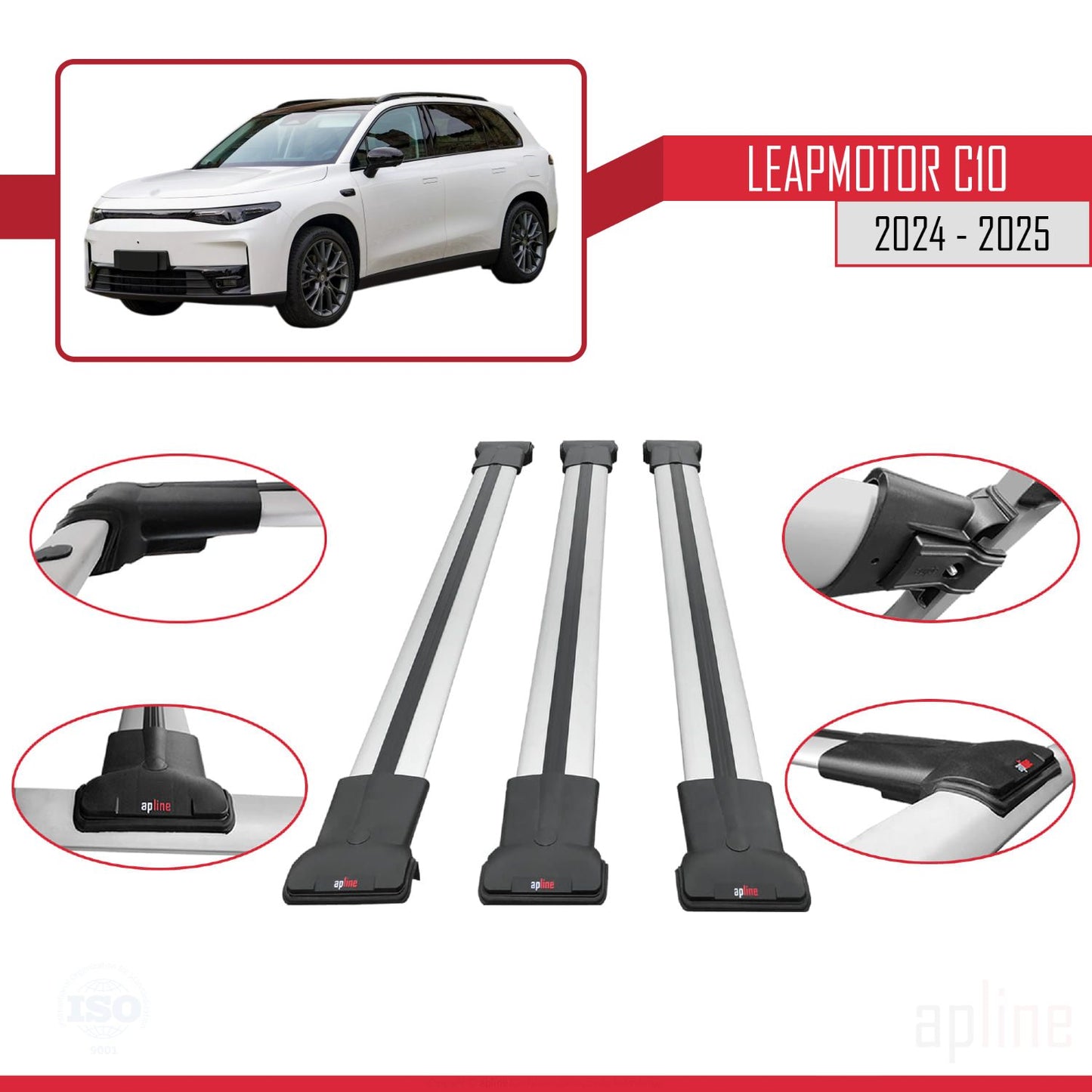 Compatible avec LEAPMOTOR C10 2024-2025 FLY Model Barres de Toit Railing Porte-Bagages de Voiture Gris Aluminium 3 Barres