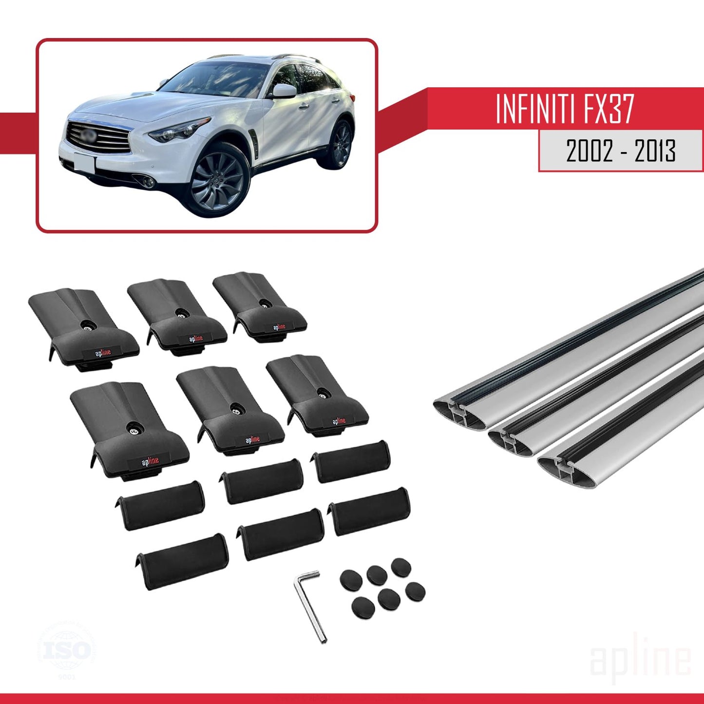 Compatible avec Infiniti FX37 2002-2013 FLY Model Barres de Toit Railing Porte-Bagages de Voiture Gris Aluminium 3 Barres