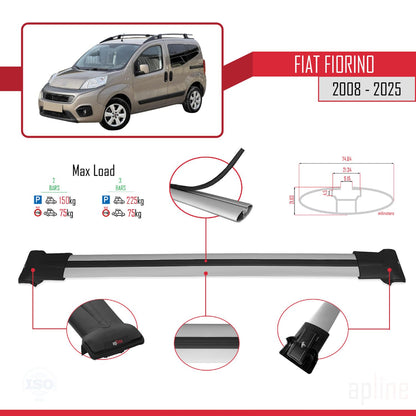 Compatible avec Fiat Fiorino (Modèle Tubulaire) FLY Model Barres de Toit Railing Porte-Bagages de Voiture Gris Aluminium 2 Barres