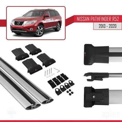 Compatible avec Nissan Pathfinder 4 (R52) 2013-2020 FLY Model Barres de Toit Railing Porte-Bagages de Voiture Gris Aluminium 2 Barres