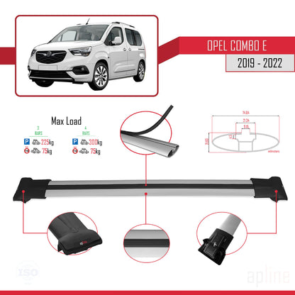 Compatible with Opel Combo E 2019-2022 FLY Model Car Roof Rack Cross Bar Grey Aluminium 4 Bars