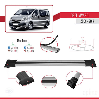 Compatible avec Opel Vivaro A 2001-2014 FLY Model Barres de Toit Railing Porte-Bagages de Voiture Gris Aluminium 3 Barres