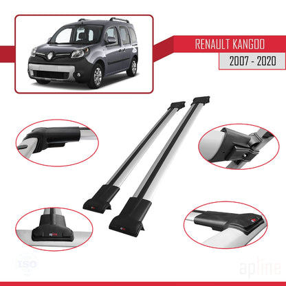 Compatible avec Renault Kangoo 2 (X61) 2007-2020 FLY Model Barres de Toit Railing Porte-Bagages de Voiture Gris Aluminium 2 Barres