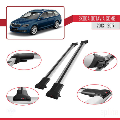 Compatible avec Skoda Octavia 3 (5E) Break Pre-Facelift 2013-2017 FLY Model Barres de Toit Railing Porte-Bagages de Voiture Gris Aluminium 2 Barres