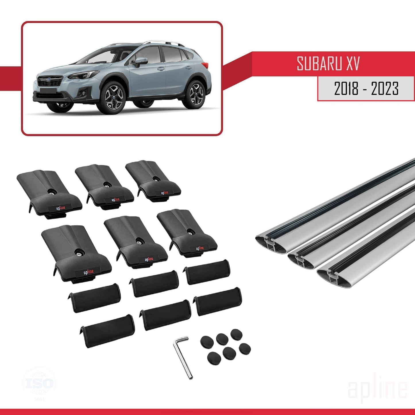 Compatible with Subaru XV 2 2018-2023 FLY Model Car Roof Rack Cross Bar Grey Aluminium 3 Bars