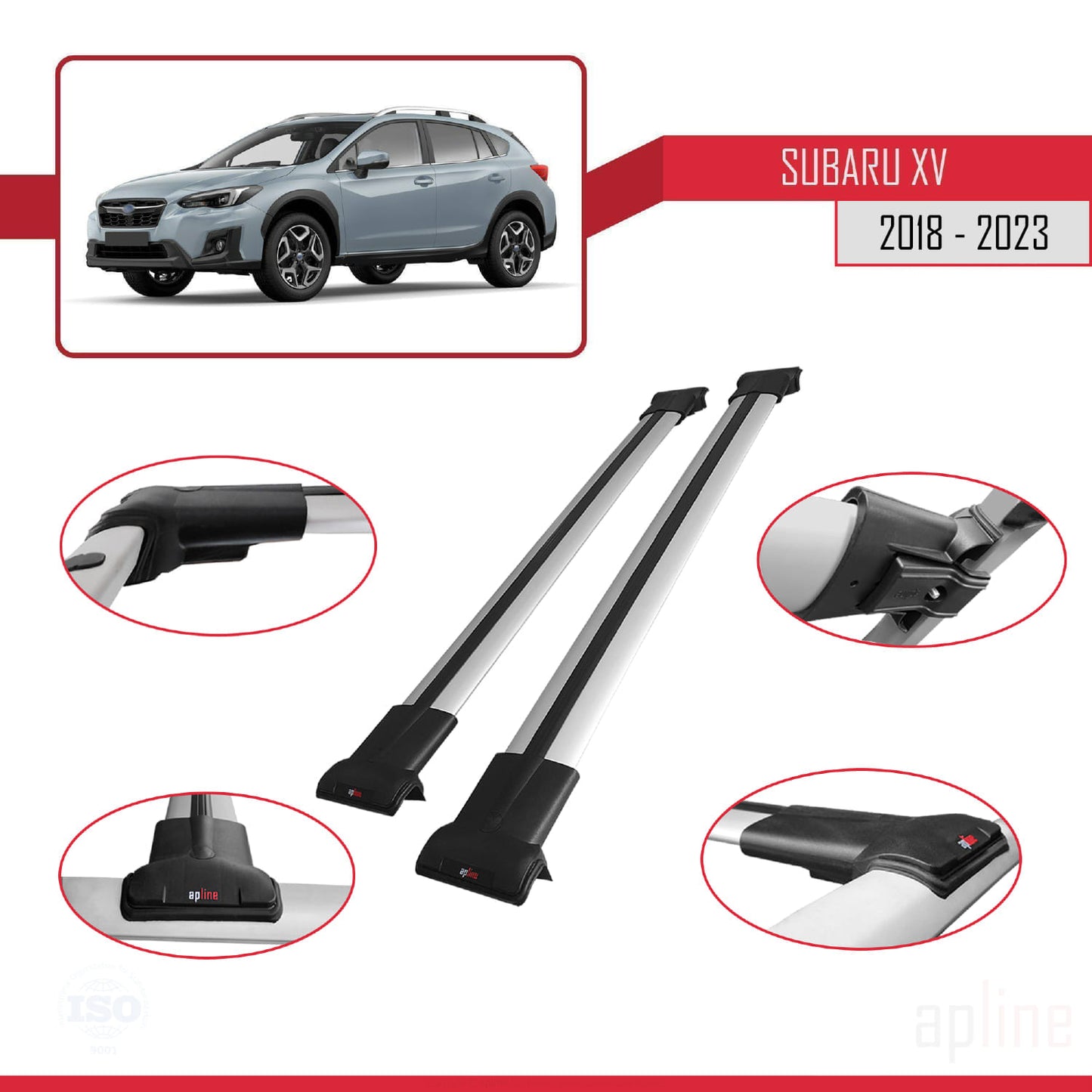Compatible avec Subaru XV 2 2018-2023 FLY Model Barres de Toit Railing Porte-Bagages de Voiture Gris Aluminium 2 Barres