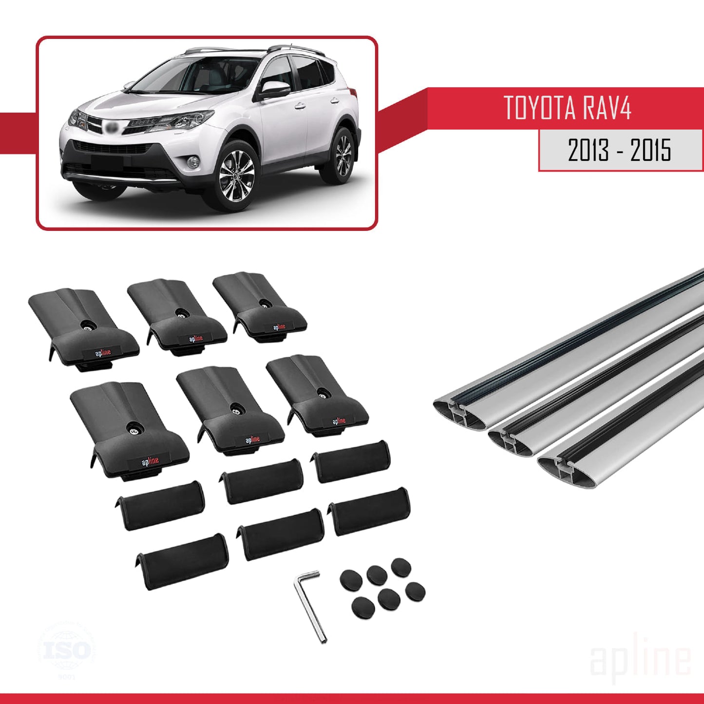 Compatible avec Toyota RAV4 IV (XA40) Pre-Facelift 2013-2015 FLY Model Barres de Toit Railing Porte-Bagages de Voiture Gris Aluminium 3 Barres