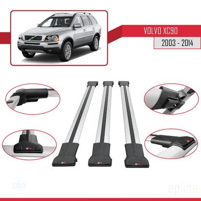 Compatible avec Volvo XC90 2003-2014 FLY Model Barres de Toit Railing Porte-Bagages de Voiture Gris Aluminium 3 Barres