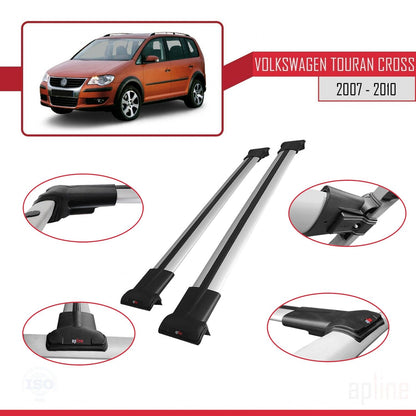 Compatible avec Volkswagen Touran Cross Pre-Facelift 2007-2010 FLY Model Barres de Toit Railing Porte-Bagages de Voiture Gris Aluminium 2 Barres