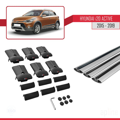 Compatible avec Hyundai i20 II Active 2015-2019 FLY Model Barres de Toit Railing Porte-Bagages de Voiture Gris Aluminium 3 Barres