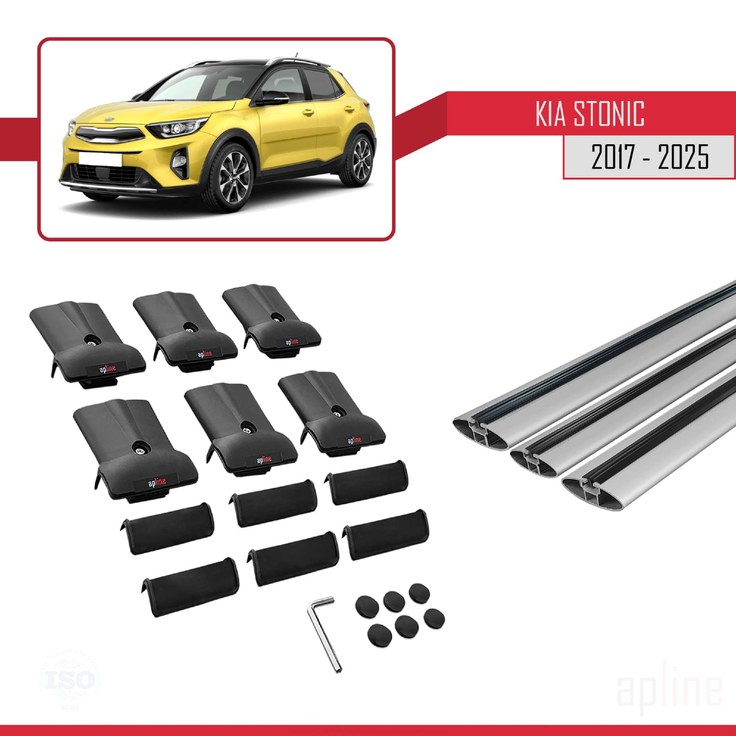 Compatible avec Kia Stonic 2017-2025 FLY Model Barres de Toit Railing Porte-Bagages de Voiture Gris Aluminium 3 Barres