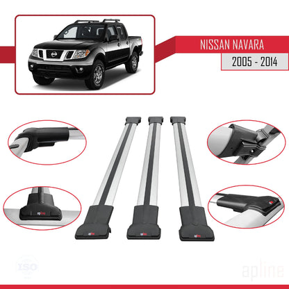 Compatible with Nissan Navara 3 (D40) 2005-2014 FLY Model Car Roof Rack Cross Bar Grey Aluminium 3 Bars