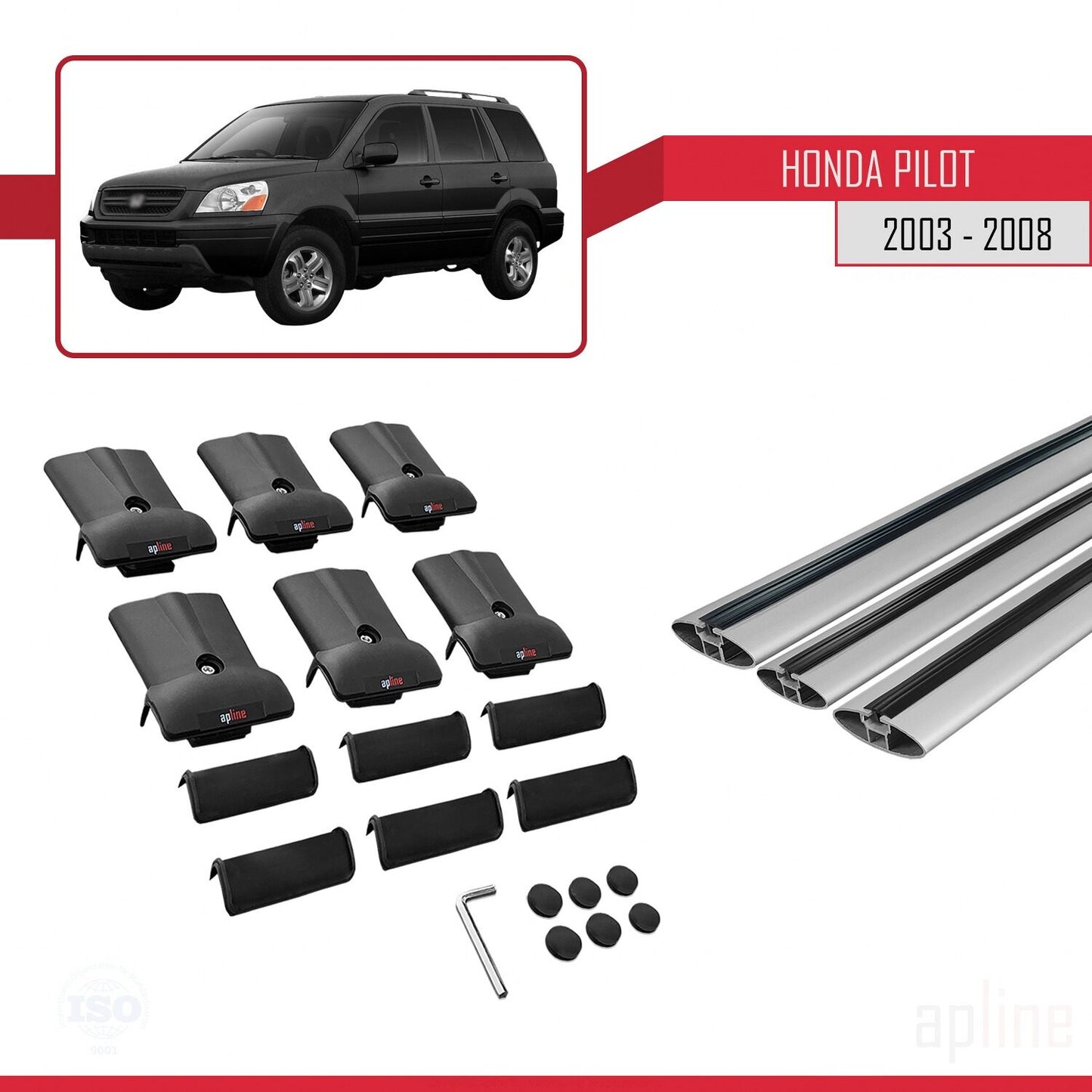 Compatible avec Honda Pilot 2003-2008 FLY Model Barres de Toit Railing Porte-Bagages de Voiture Gris Aluminium 3 Barres