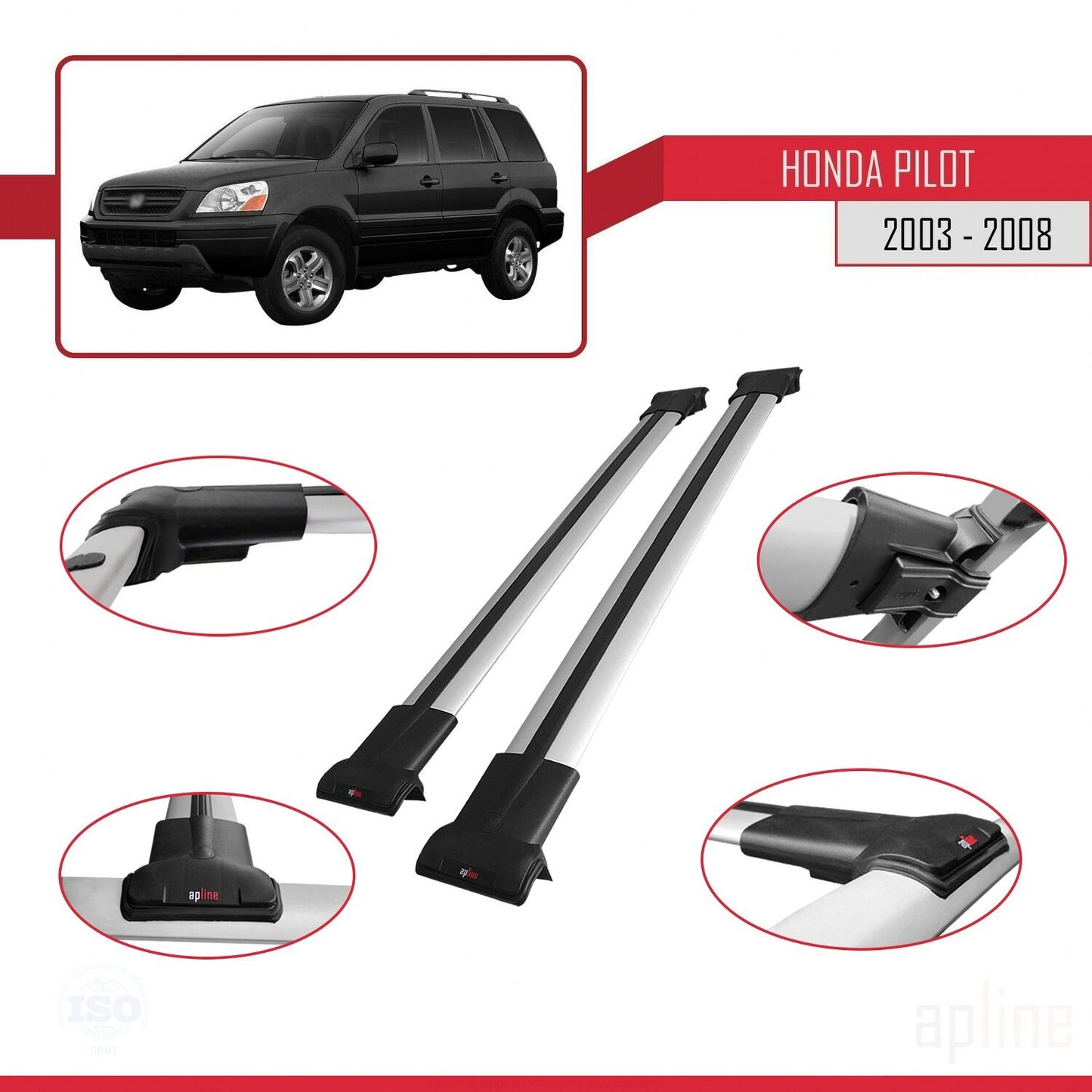Compatible avec Honda Pilot 2003-2008 FLY Model Barres de Toit Railing Porte-Bagages de Voiture Gris Aluminium 2 Barres