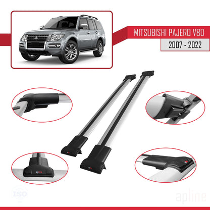 Compatible with Mitsubishi Pajero (V80) 2007-2022 FLY Model Car Roof Rack Cross Bar Grey Aluminium 2 Bars