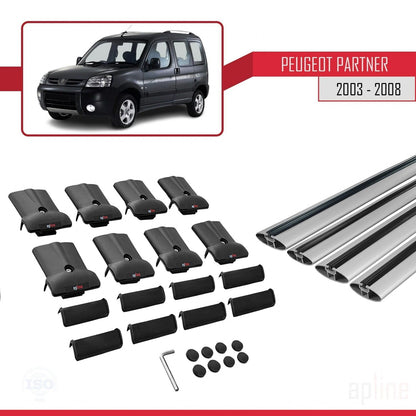 Compatible avec Peugeot Partner Post-Facelift 2003-2008 FLY Model Barres de Toit Railing Porte-Bagages de Voiture Gris Aluminium 4 Barres