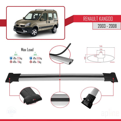 Compatible avec Renault Kangoo (X76) Post-Facelift 2003-2008 FLY Model Barres de Toit Railing Porte-Bagages de Voiture Gris Aluminium 3 Barres