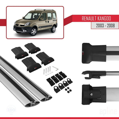 Compatible avec Renault Kangoo (X76) Post-Facelift 2003-2008 FLY Model Barres de Toit Railing Porte-Bagages de Voiture Gris Aluminium 2 Barres