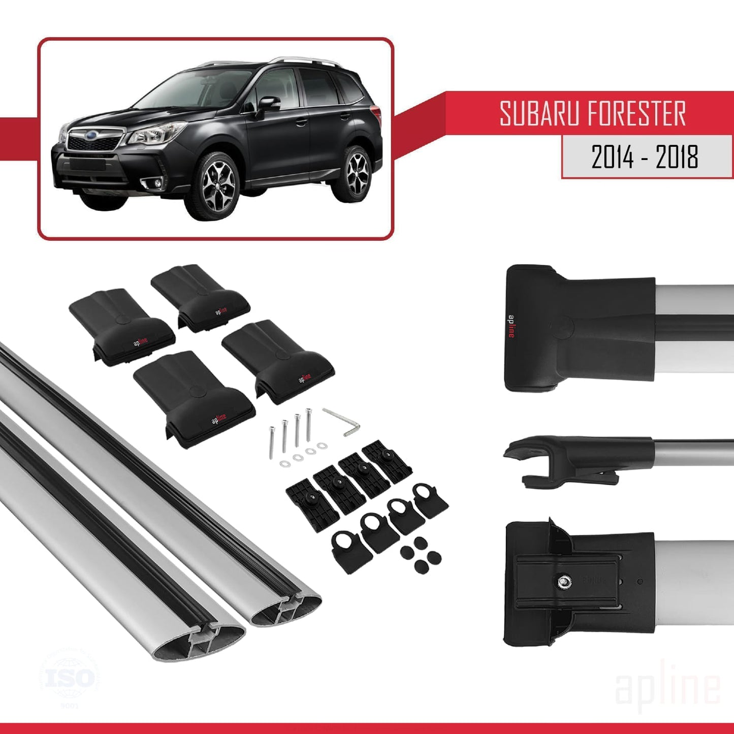 Compatible avec Subaru Forester 4 (SJ) 2014-2018 FLY Model Barres de Toit Railing Porte-Bagages de Voiture Gris Aluminium 2 Barres