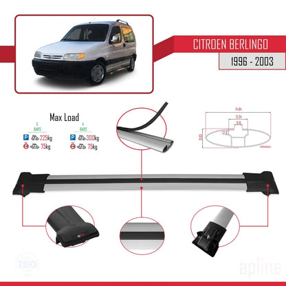 Compatible avec Citroen Berlingo (M49) 1996-2003 FLY Model Barres de Toit Railing Porte-Bagages de Voiture Gris Aluminium 4 Barres