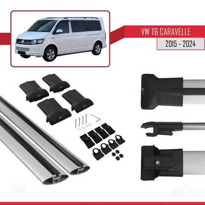 Compatible avec Volkswagen T6 Caravelle 2015-2024 FLY Model Barres de Toit Railing Porte-Bagages de Voiture Gris Aluminium 2 Barres