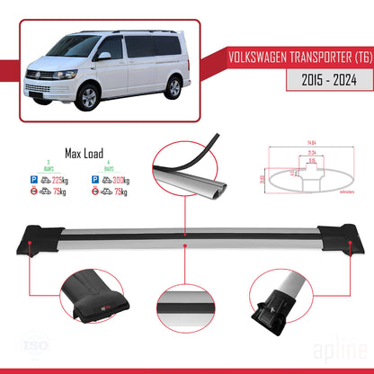 Compatible avec Volkswagen T6 Transporter 2015-2024 FLY Model Barres de Toit Railing Porte-Bagages de Voiture Gris Aluminium 4 Barres