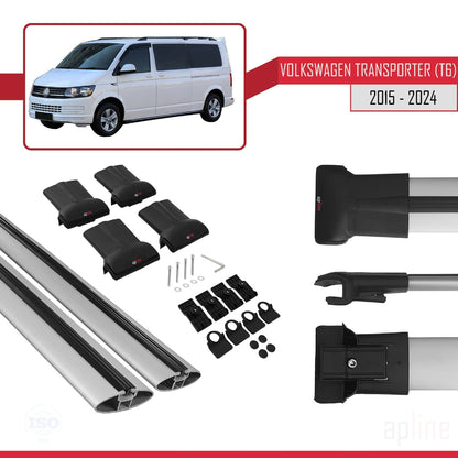 Compatible avec Volkswagen T6 Transporter 2015-2024 FLY Model Barres de Toit Railing Porte-Bagages de Voiture Gris Aluminium 2 Barres