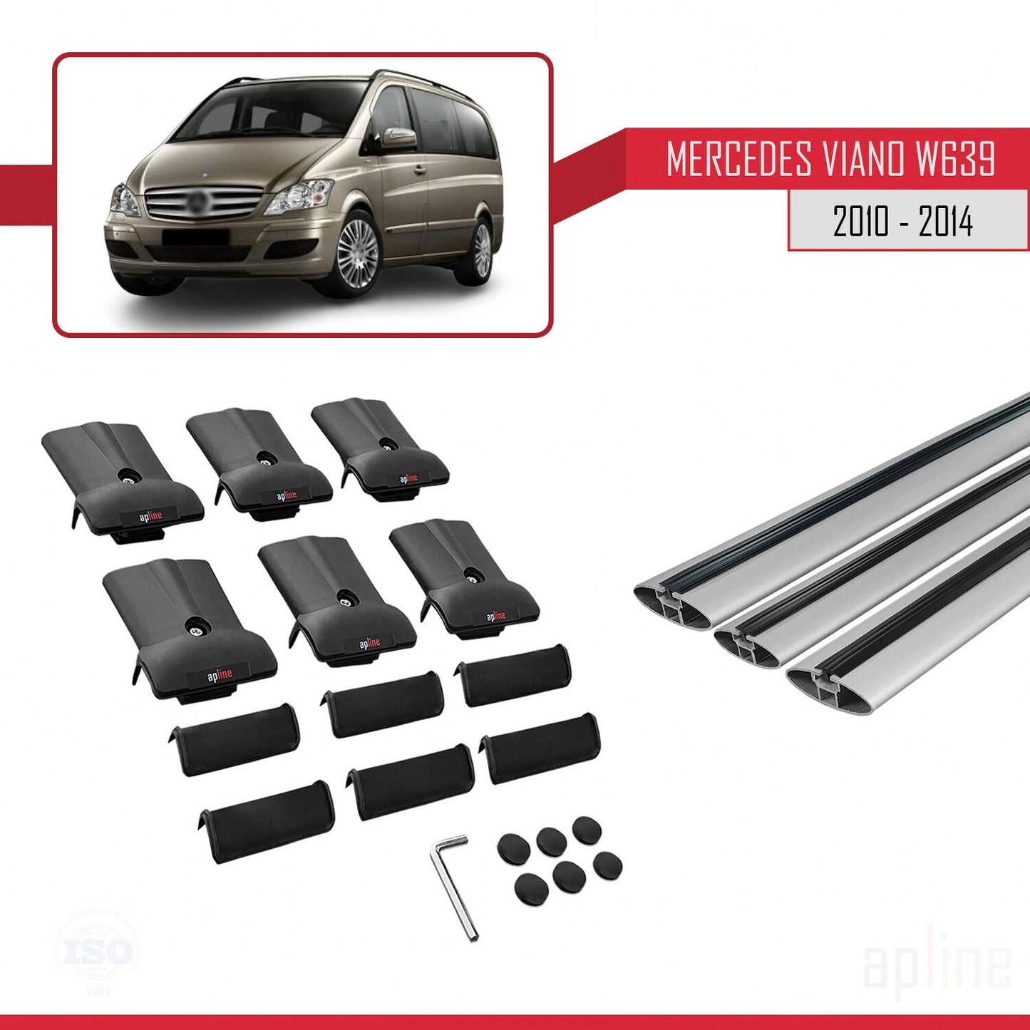 Compatible avec Mercedes Viano 2 (W639) Post-Facelift 2010-2014 FLY Model Barres de Toit Railing Porte-Bagages de Voiture Gris Aluminium 3 Barres