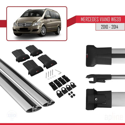 Compatible avec Mercedes Viano 2 (W639) Post-Facelift 2010-2014 FLY Model Barres de Toit Railing Porte-Bagages de Voiture Gris Aluminium 2 Barres