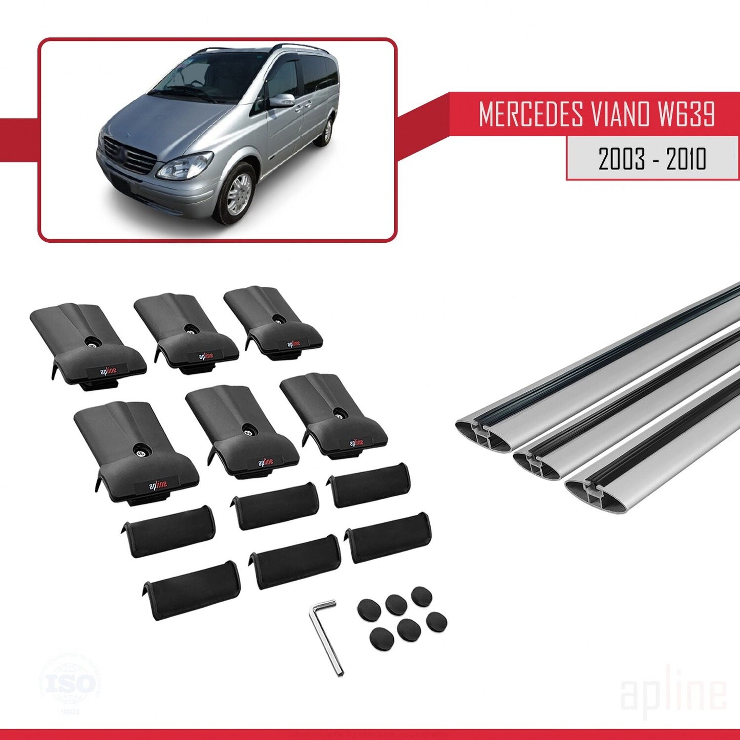Compatible avec Mercedes Viano 2 (W639) Pre-Facelift 2003-2010 FLY Model Barres de Toit Railing Porte-Bagages de Voiture Gris Aluminium 3 Barres