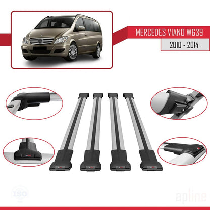 Compatible avec Mercedes Viano 2 (W639) Post-Facelift 2010-2014 FLY Model Barres de Toit Railing Porte-Bagages de Voiture Gris Aluminium 4 Barres