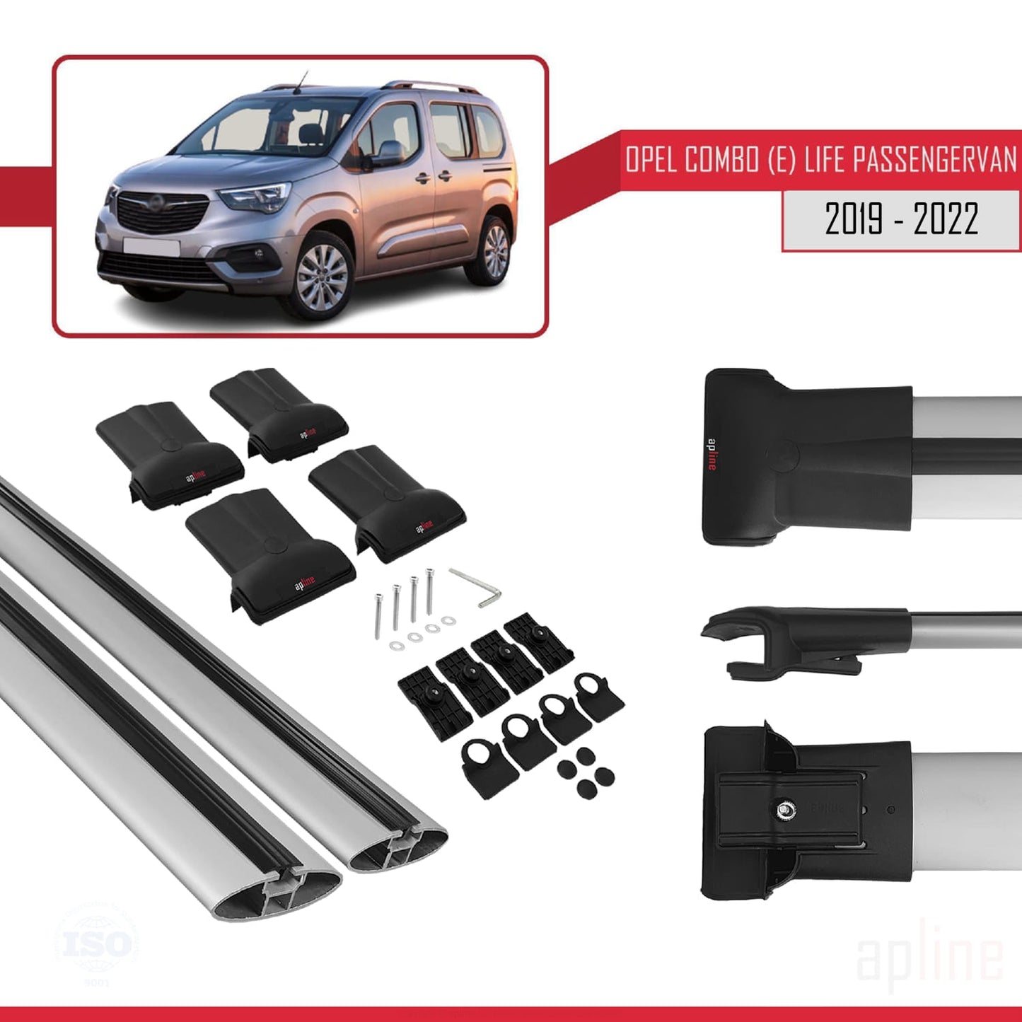 Compatible avec Opel Combo E Life 2019-2022 FLY Model Barres de Toit Railing Porte-Bagages de Voiture Gris Aluminium 2 Barres