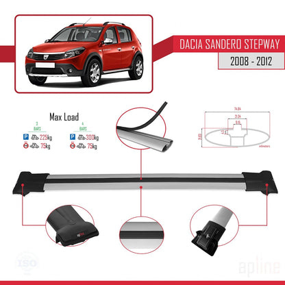 Compatible avec Dacia Sandero Stepway 2008-2012 FLY Model Barres de Toit Railing Porte-Bagages de Voiture Gris Aluminium 3 Barres