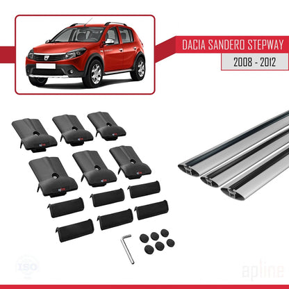 Compatible avec Dacia Sandero Stepway 2008-2012 FLY Model Barres de Toit Railing Porte-Bagages de Voiture Gris Aluminium 3 Barres