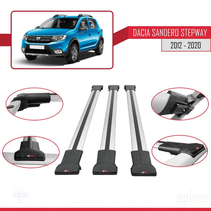 Compatible avec Dacia Sandero Stepway 2 2012-2020 FLY Model Barres de Toit Railing Porte-Bagages de Voiture Gris Aluminium 3 Barres