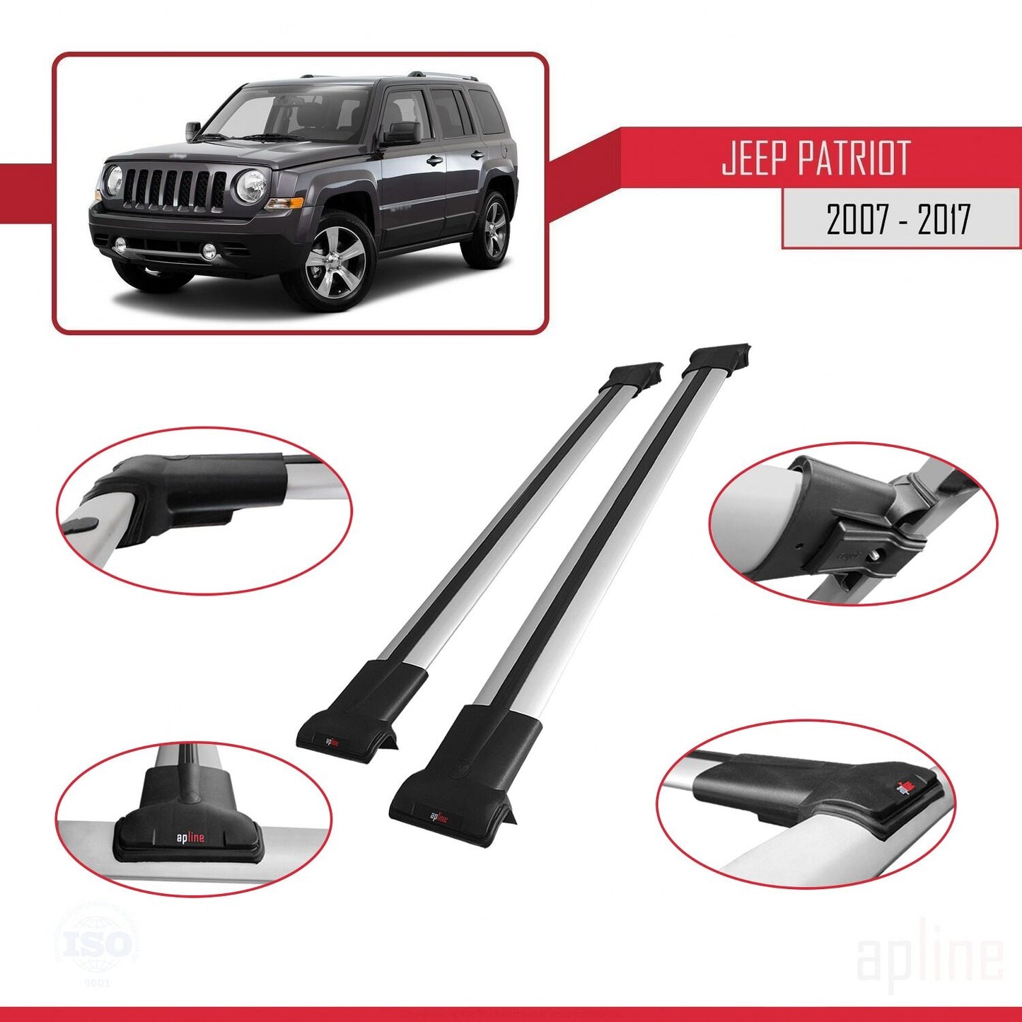 Compatible avec Jeep Patriot 2007-2017 FLY Model Barres de Toit Railing Porte-Bagages de Voiture Gris Aluminium 2 Barres