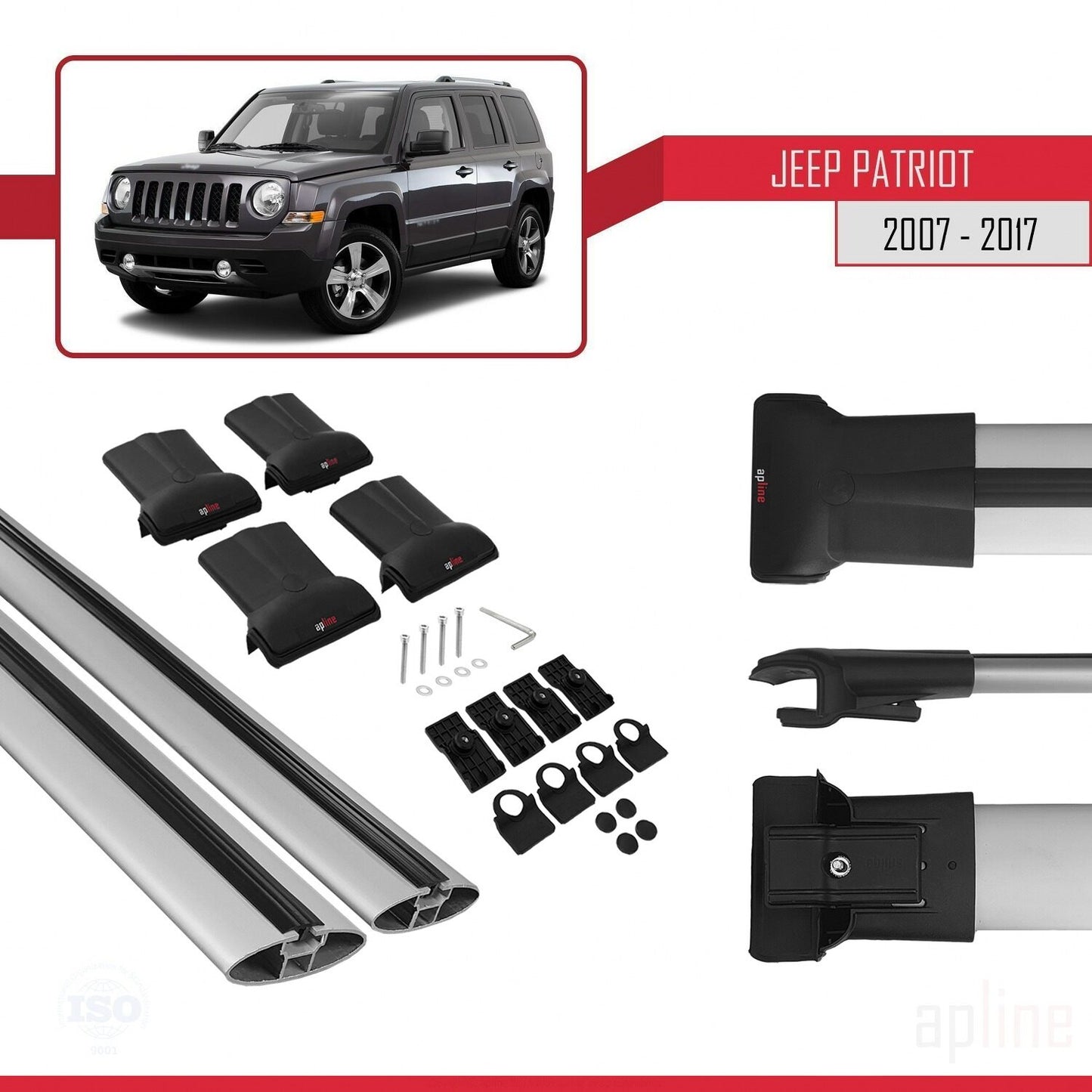 Compatible avec Jeep Patriot 2007-2017 FLY Model Barres de Toit Railing Porte-Bagages de Voiture Gris Aluminium 2 Barres