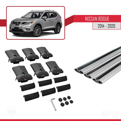 Compatible avec Nissan Rogue 2 (T32) 2014-2020 FLY Model Barres de Toit Railing Porte-Bagages de Voiture Gris Aluminium 3 Barres
