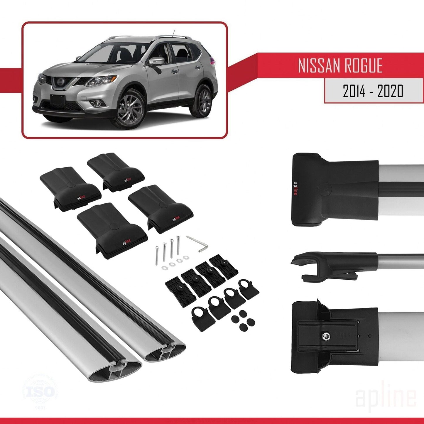 Compatible avec Nissan Rogue 2 (T32) 2014-2020 FLY Model Barres de Toit Railing Porte-Bagages de Voiture Gris Aluminium 2 Barres
